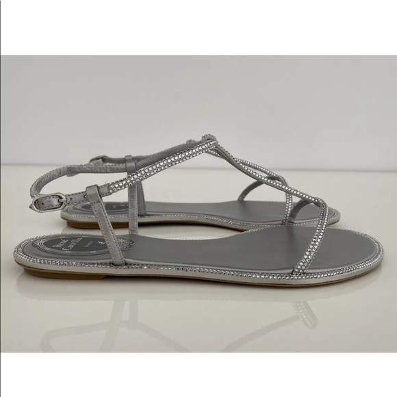 RENE CAOVILLA SILVER CRYSTAL SANDALS SIZE IT 37.5 / US 7.5 NEW! - Picture 8 of 15